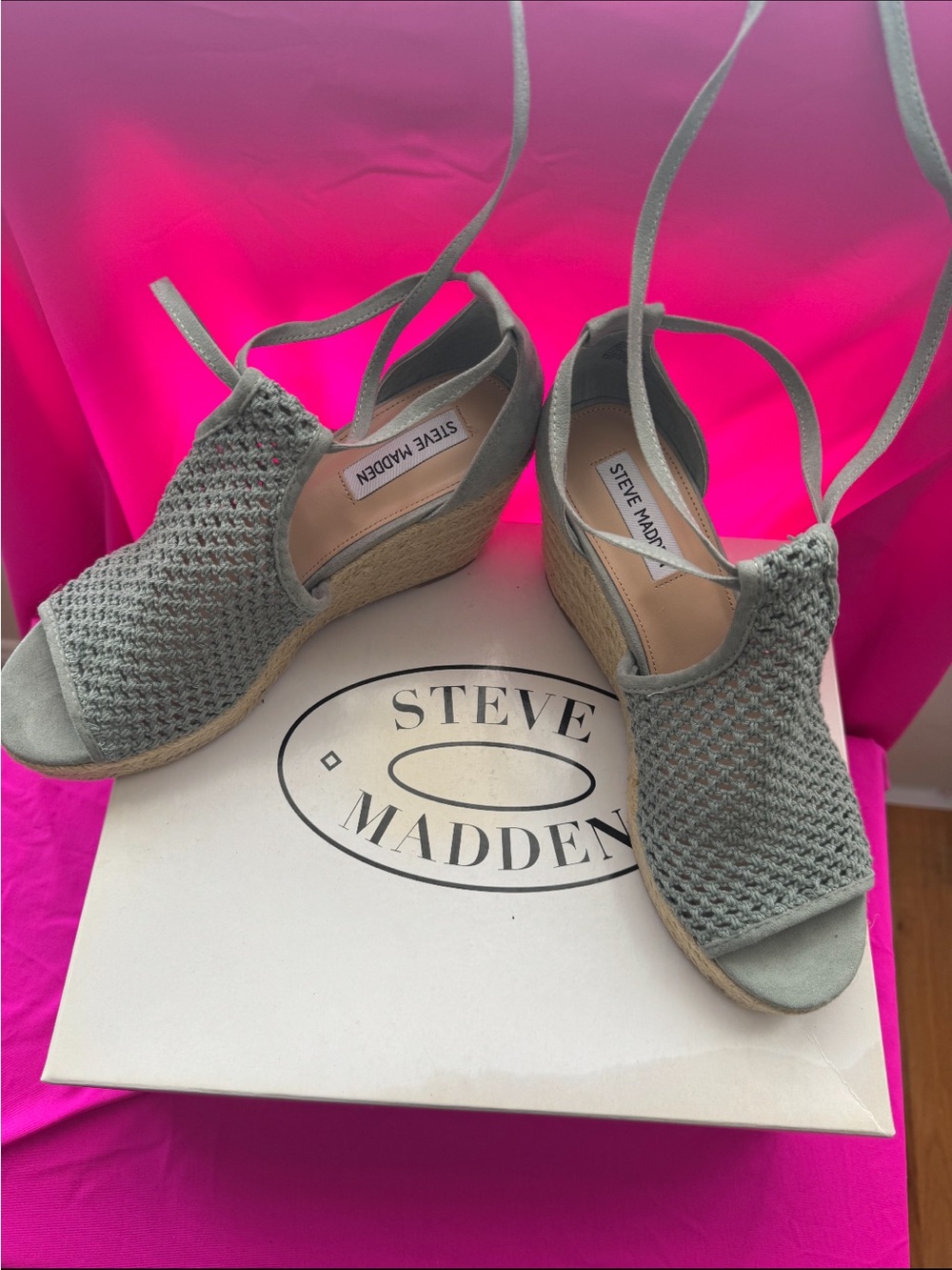 Steve Madden Sage Green Woven Espadrille Wedge Sandals
